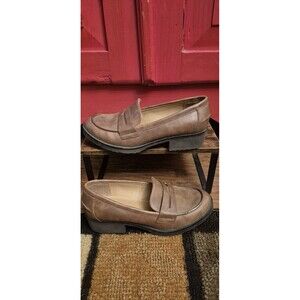 Baretraps 8.5 Olivia Shoes Penny Loafers Brown Slip On Comfort Walking 1"  EUC